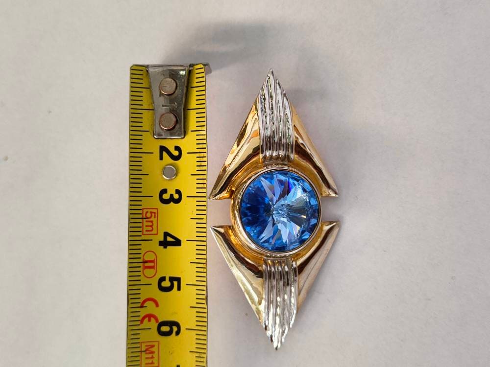 Spilla modernista vintage Fitali argento 925 con maxi cristallo blu 6,5 cm | Italian mid-century statement brooch raro e collezionabile