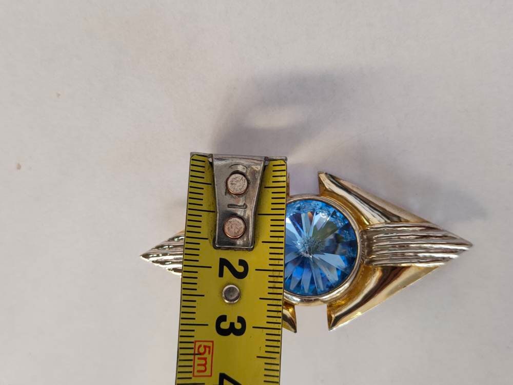 Spilla modernista vintage Fitali argento 925 con maxi cristallo blu 6,5 cm | Italian mid-century statement brooch raro e collezionabile