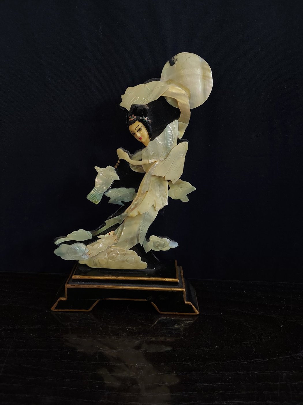 Vintage Mother-of-Pearl Relief Depicting a Japanese Geisha