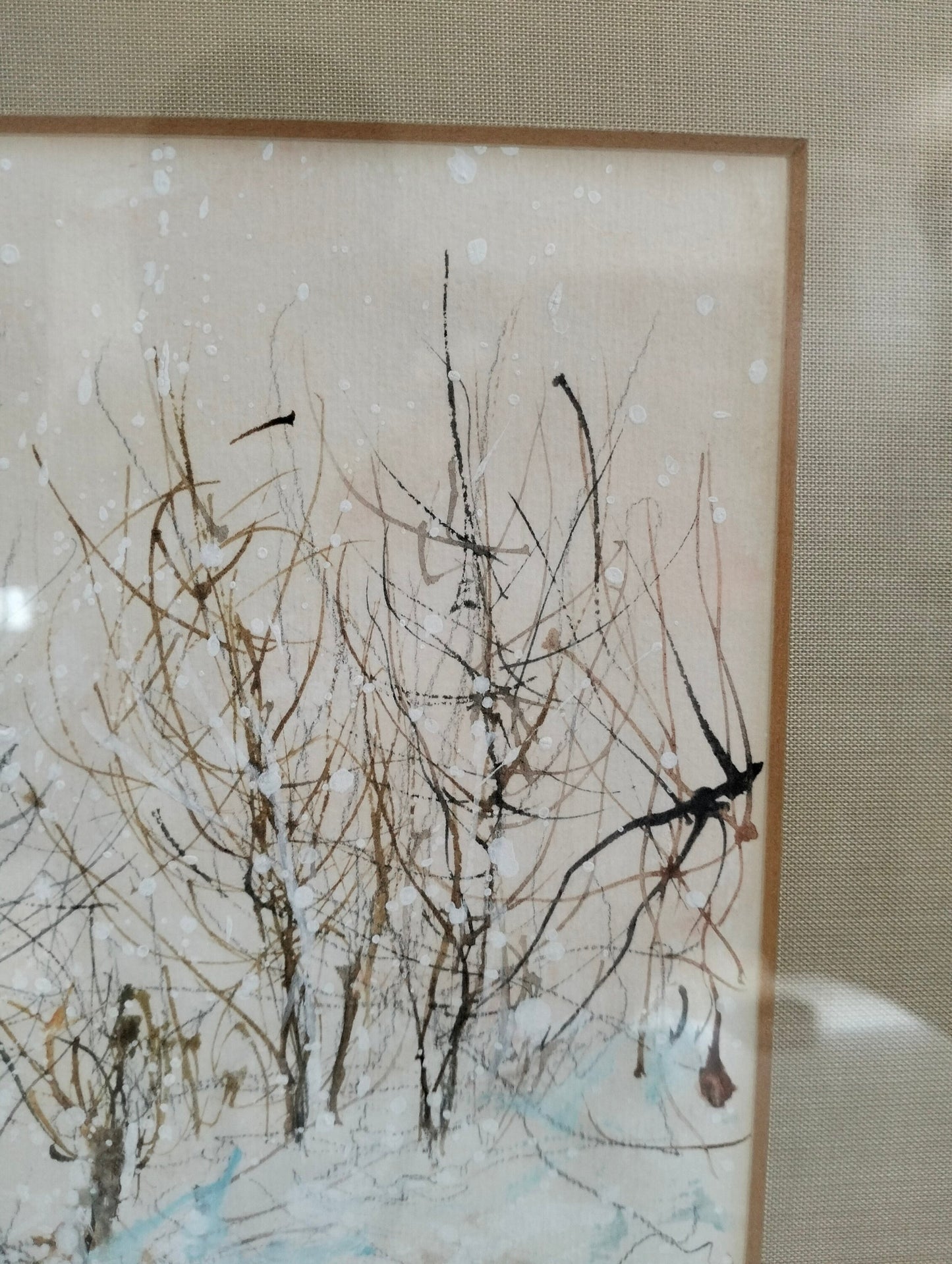 Quadro acquerello sentiero nevoso