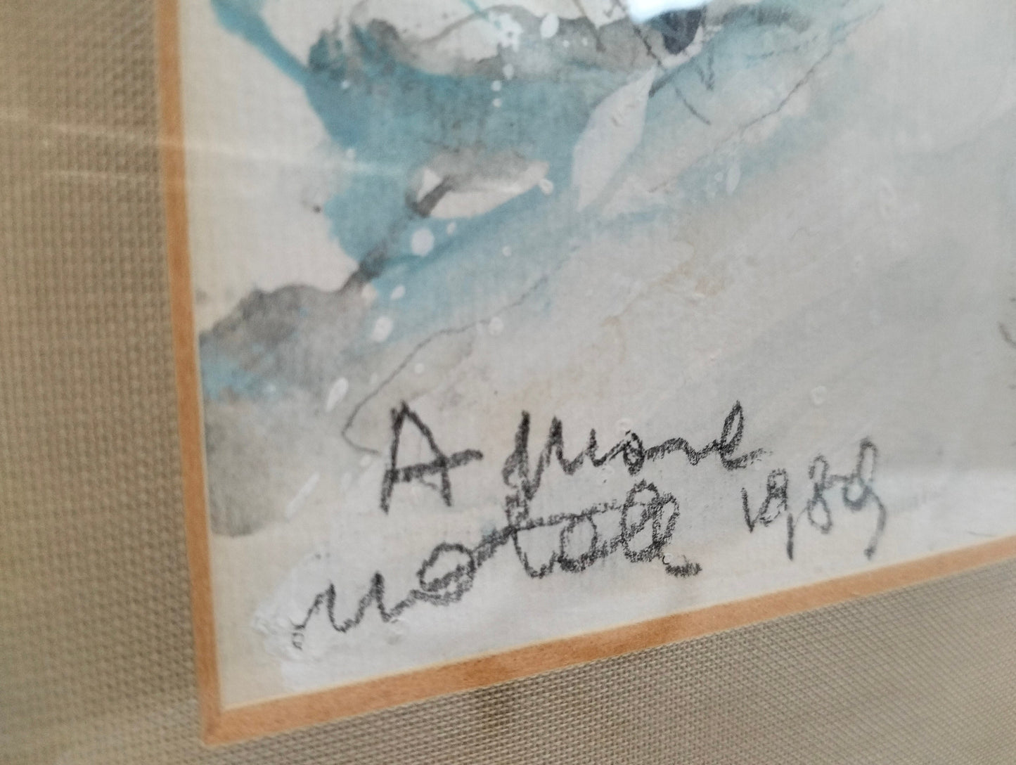 Quadro acquerello sentiero nevoso