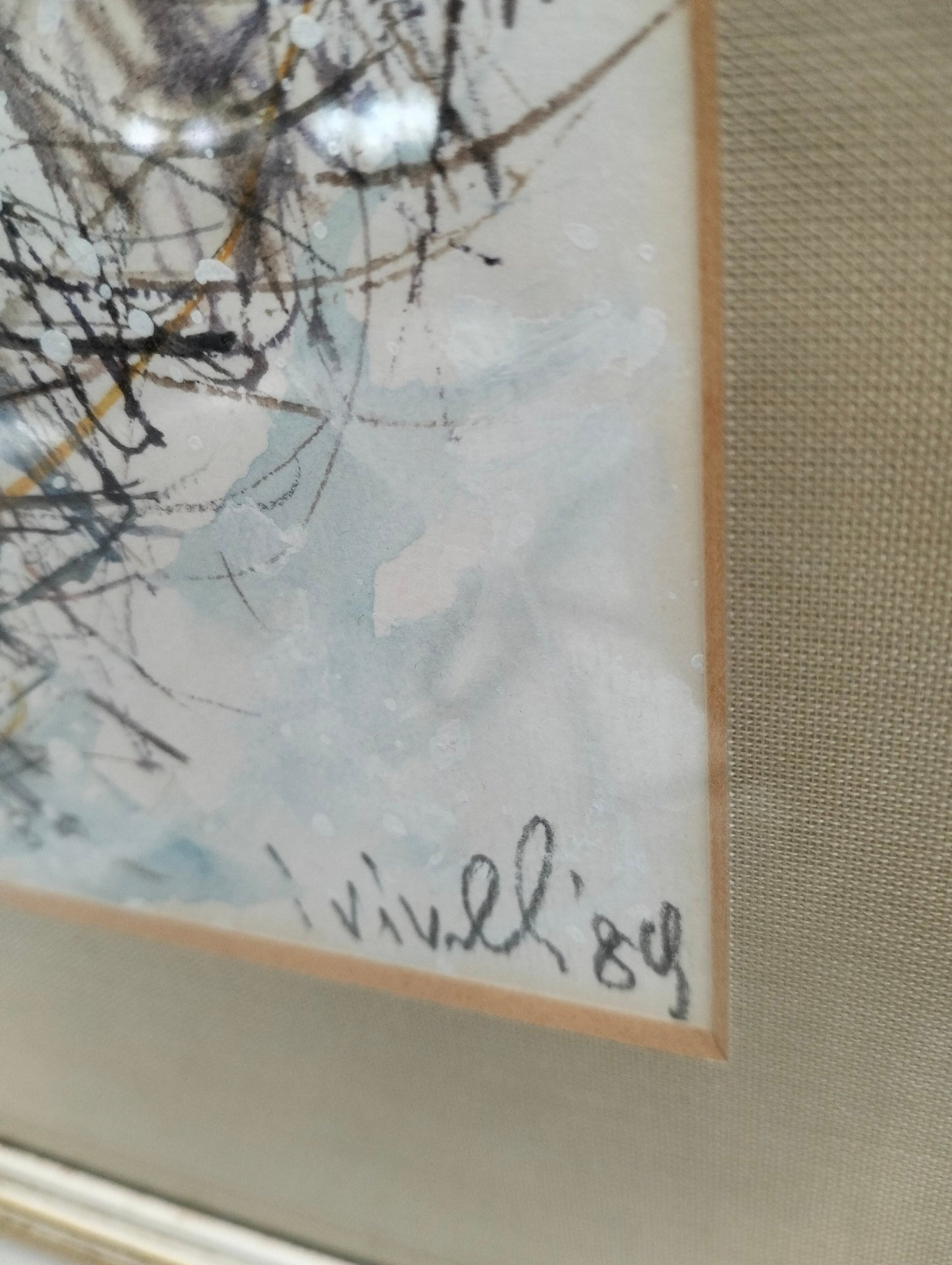 Quadro acquerello sentiero nevoso