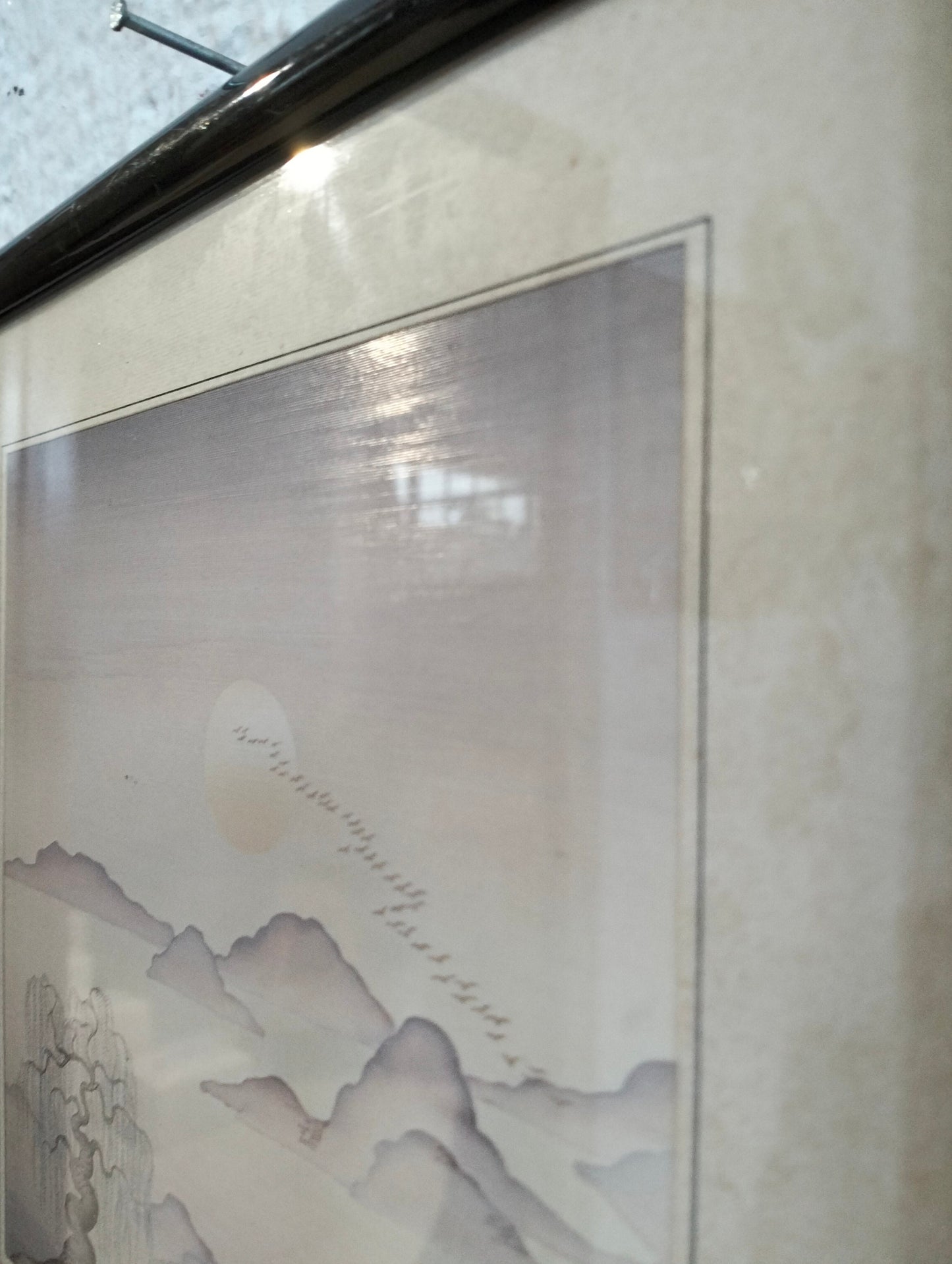 Quadro stampo su tessuto con mare e monti