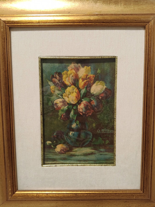 Quadro a olio vaso con rose