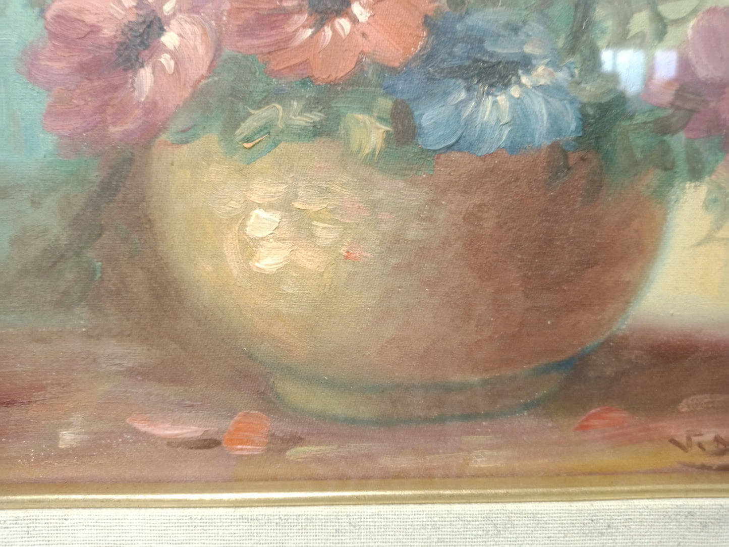 Quadro dipinto vaso con fiori