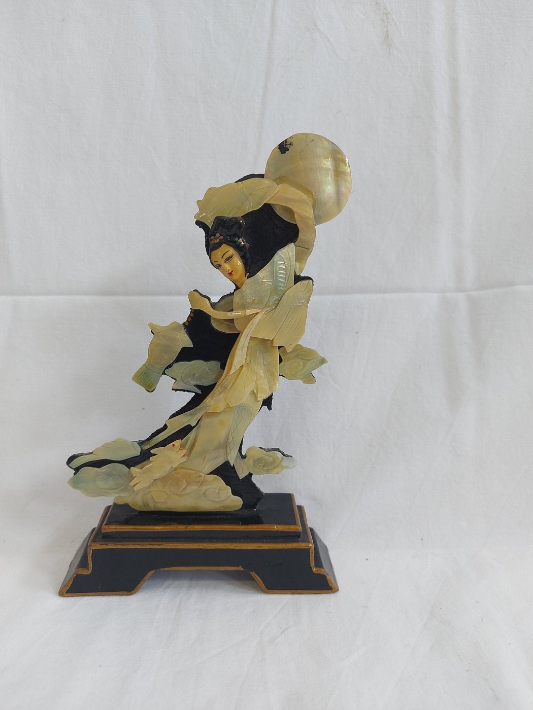 Vintage Mother-of-Pearl Relief Depicting a Japanese Geisha