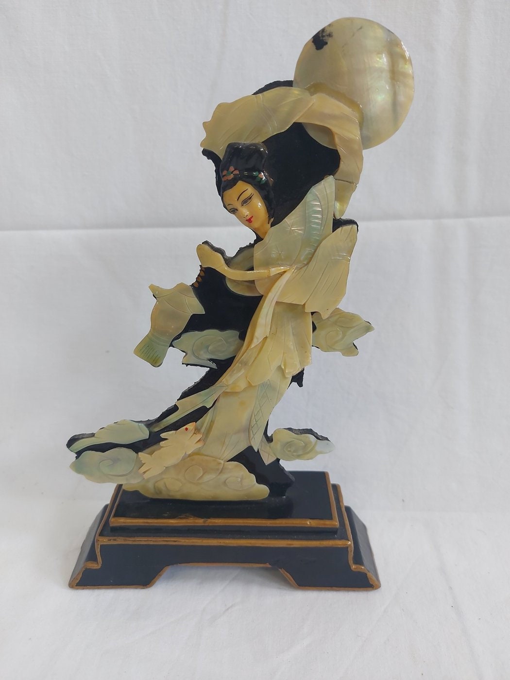 Vintage Mother-of-Pearl Relief Depicting a Japanese Geisha