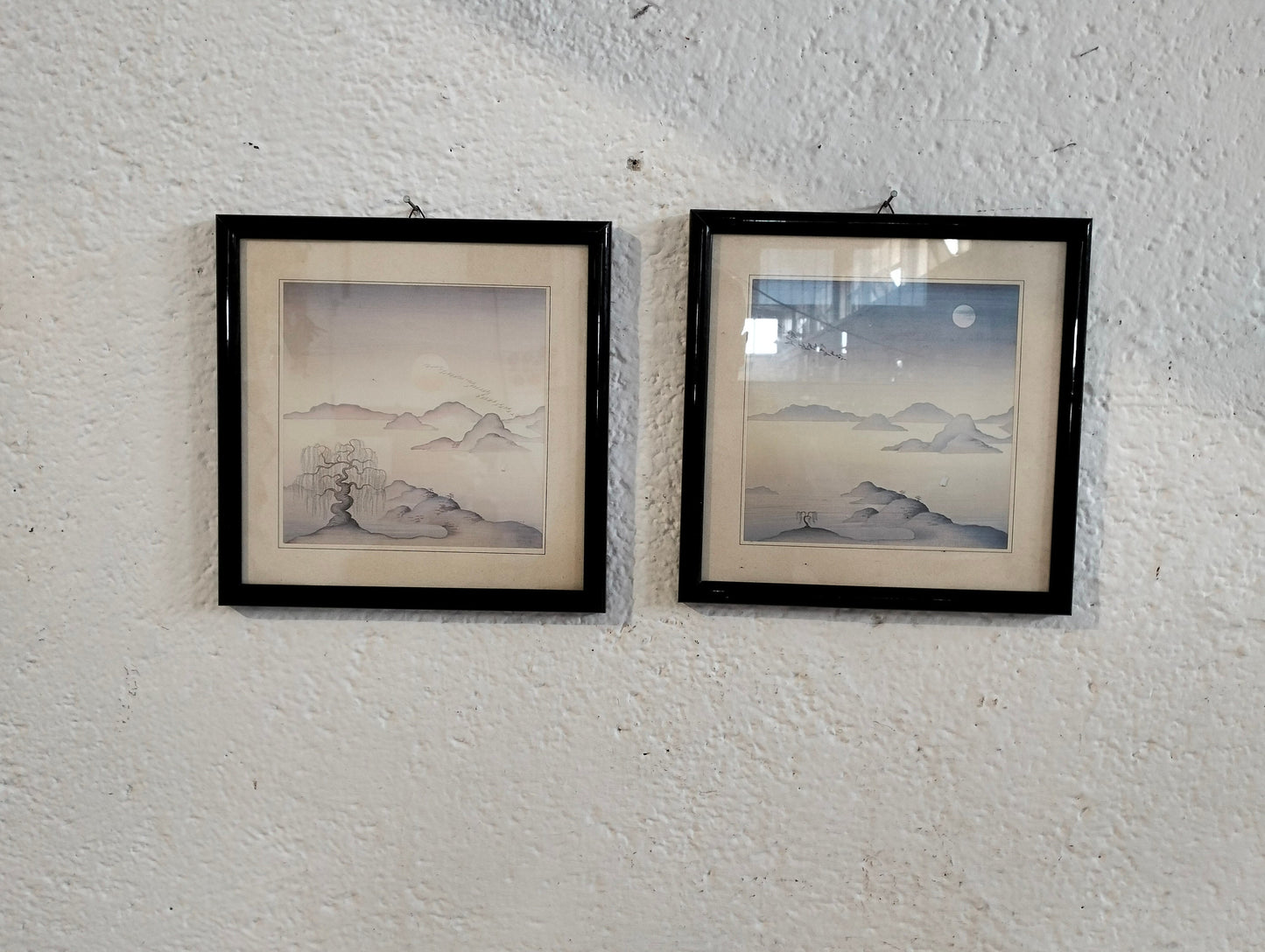 Quadro stampo su tessuto con mare e monti