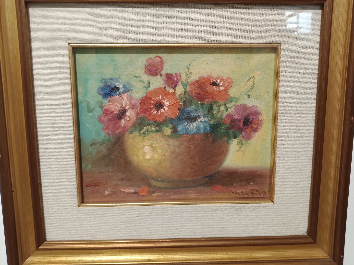 Quadro dipinto vaso con fiori