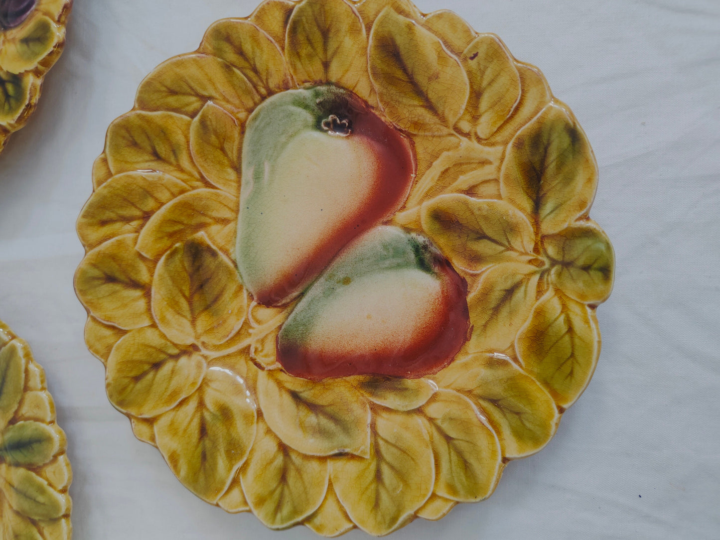 Piatti Decorativi da Parete Dipinti a Mano - Set di 4 Piatti Gialli con Frutta e Verdura