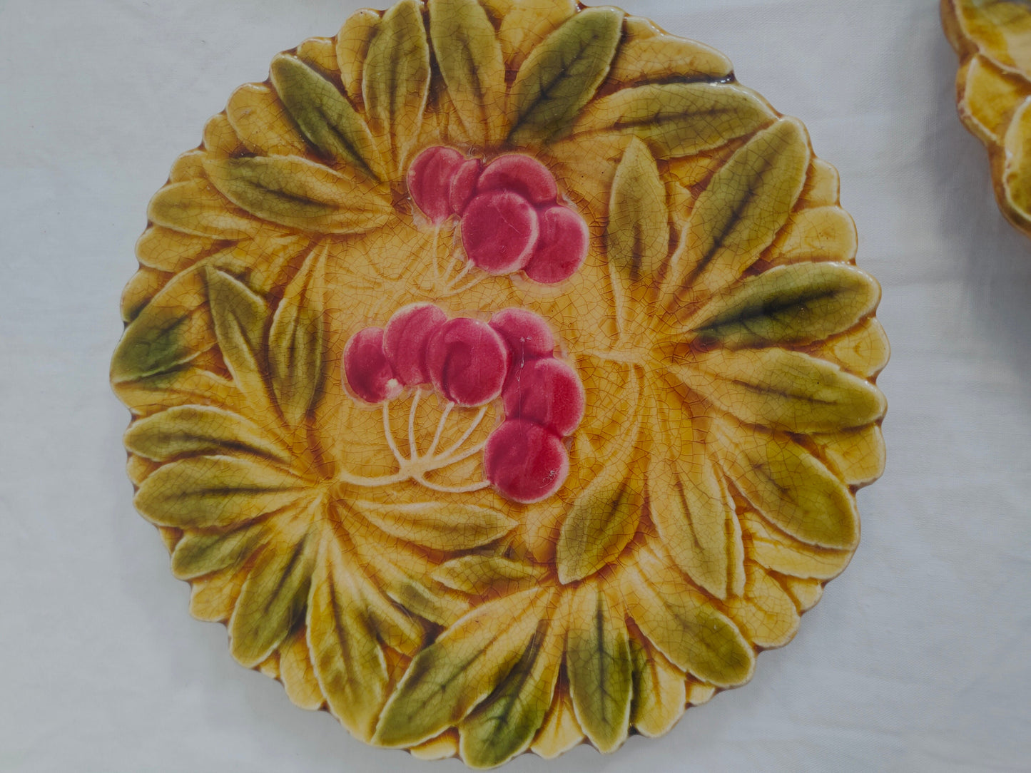 Piatti Decorativi da Parete Dipinti a Mano - Set di 4 Piatti Gialli con Frutta e Verdura