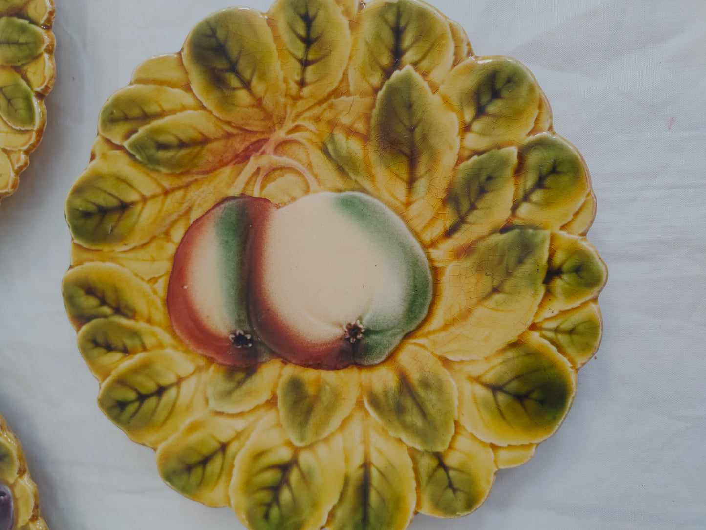 Piatti Decorativi da Parete Dipinti a Mano - Set di 4 Piatti Gialli con Frutta e Verdura