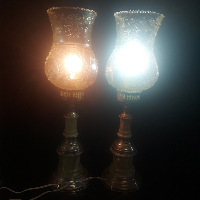 Coppia lampade da comodino vintage anni 50/60 in marmo e argento 800 con coppe in vetro eleganza rétro funzionanti