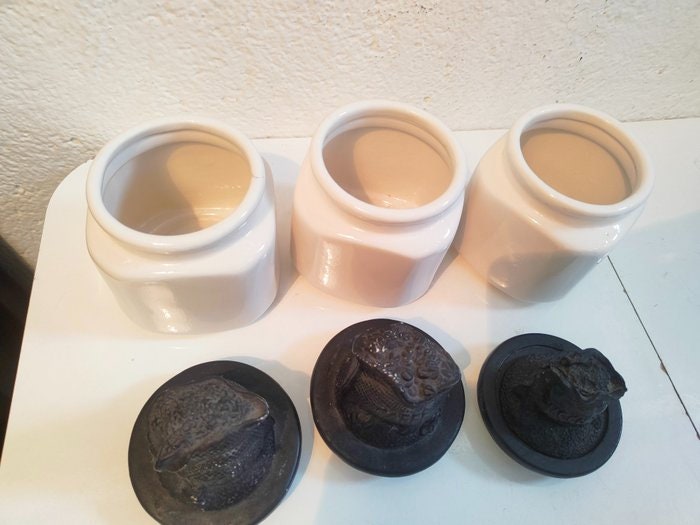 Set di Barattoli Vintage in Ceramica Bianca per Zucchero e Caffè con Coperchi