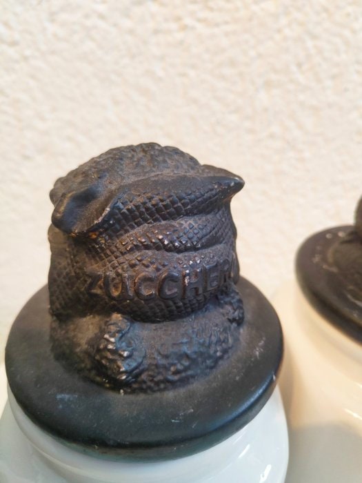 Set di Barattoli Vintage in Ceramica Bianca per Zucchero e Caffè con Coperchi