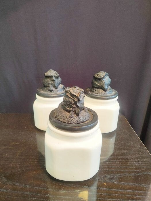 Set di Barattoli Vintage in Ceramica Bianca per Zucchero e Caffè con Coperchi