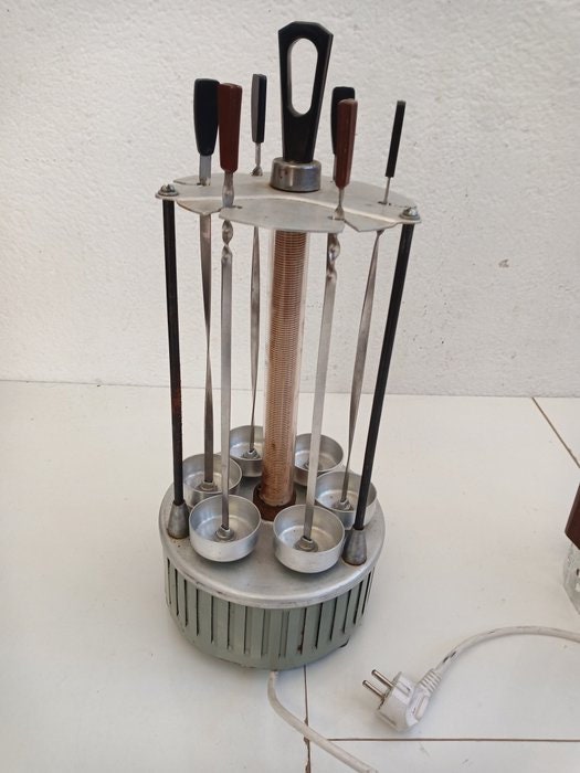 Griglia elettrica verticale vintage in alluminio