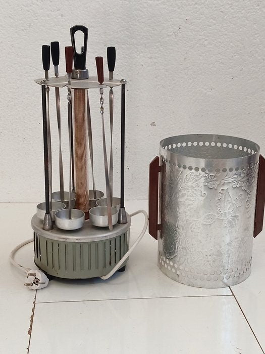 Griglia elettrica verticale vintage in alluminio