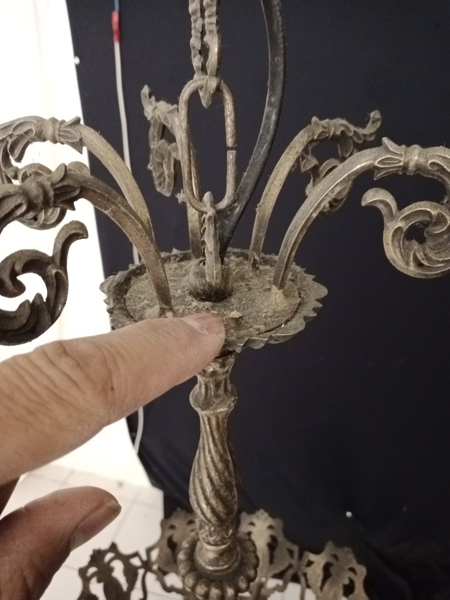 Lampadario francese a tenda e borsa in ottone/bronzo con cristalli - Un vero colpo d'occhio!