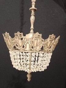 Lampadario francese a tenda e borsa in ottone/bronzo con cristalli - Un vero colpo d'occhio!
