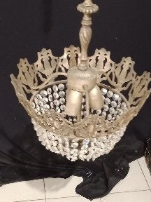 Lampadario francese a tenda e borsa in ottone/bronzo con cristalli - Un vero colpo d'occhio!