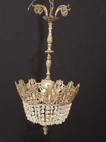 Lampadario francese a tenda e borsa in ottone/bronzo con cristalli - Un vero colpo d'occhio!