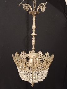 Lampadario francese a tenda e borsa in ottone/bronzo con cristalli - Un vero colpo d'occhio!