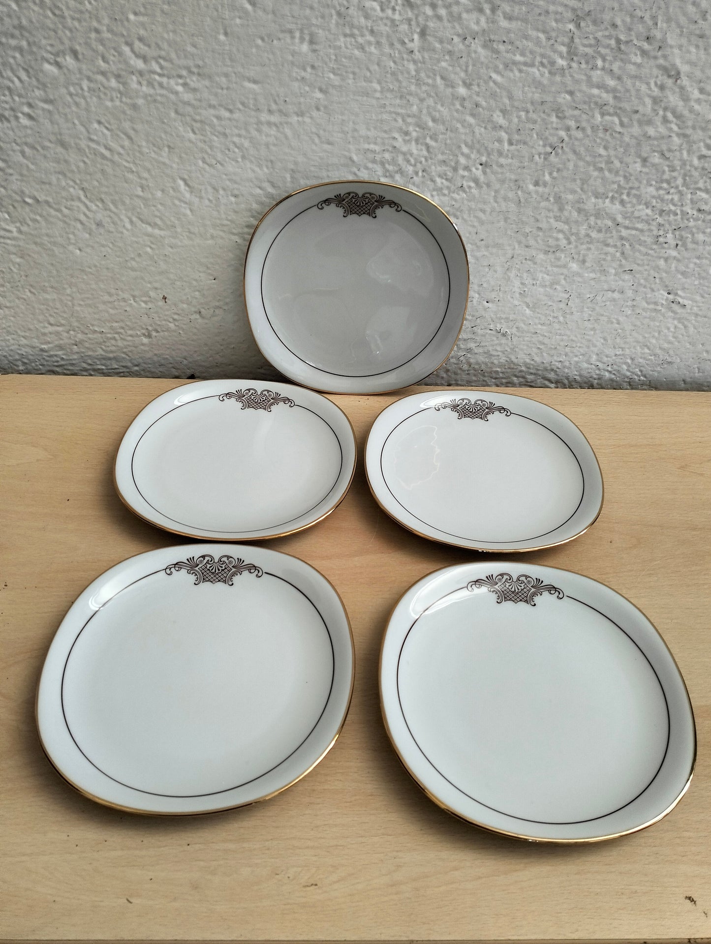 Set di 5 Piatti Vintage Winterling Bavaria con Bordo Dorato 18,50 x 18,50 cm