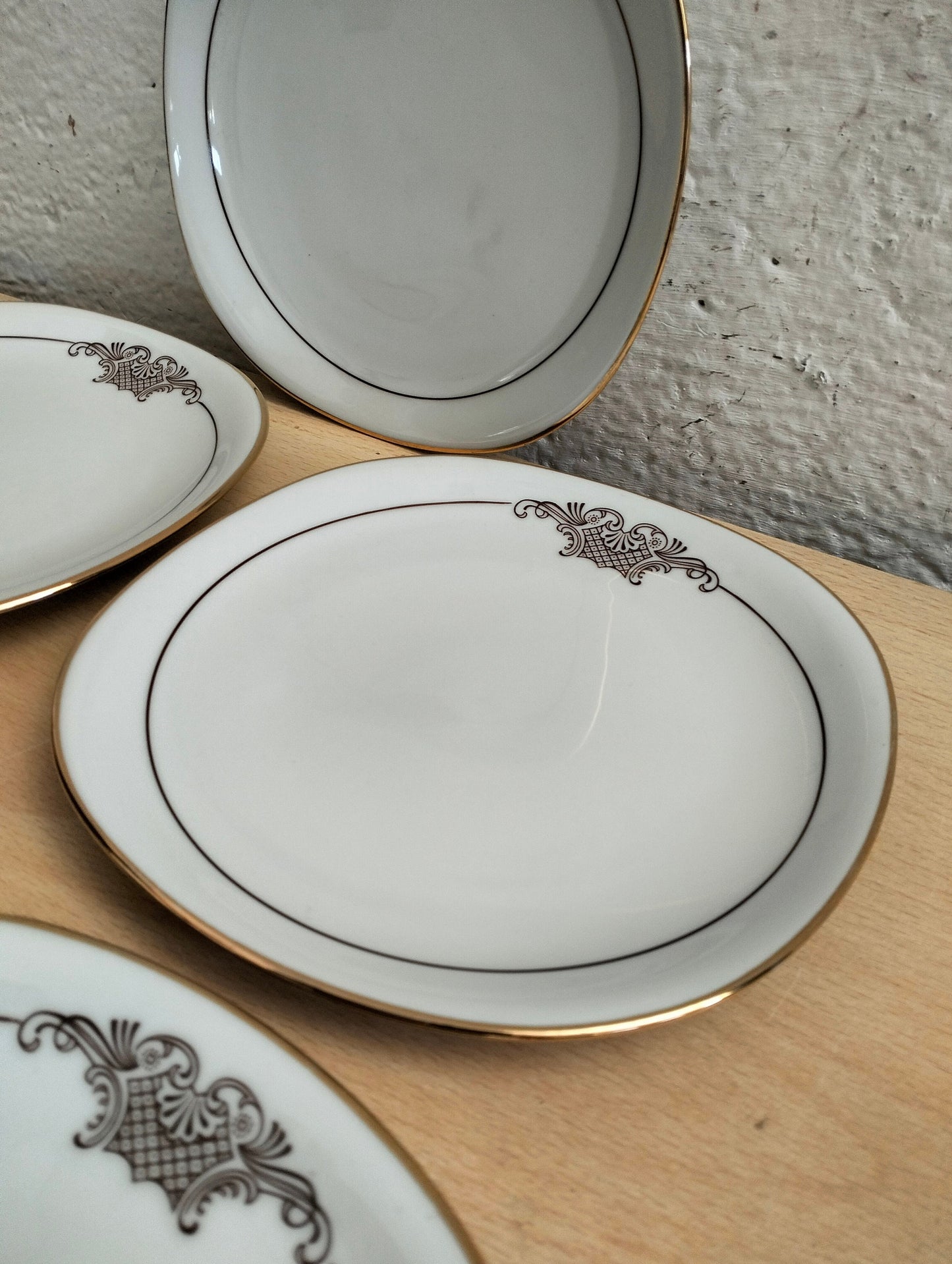 Set di 5 Piatti Vintage Winterling Bavaria con Bordo Dorato 18,50 x 18,50 cm
