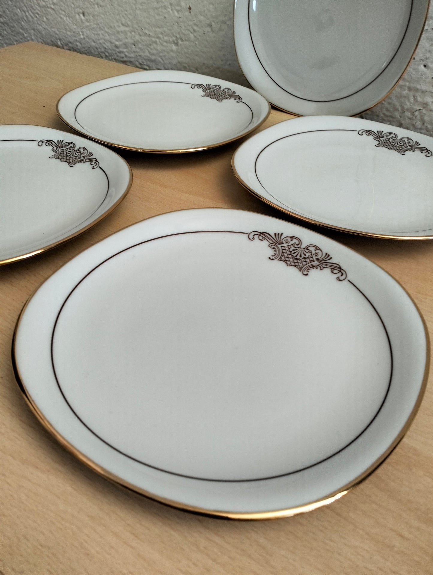 Set di 5 Piatti Vintage Winterling Bavaria con Bordo Dorato 18,50 x 18,50 cm