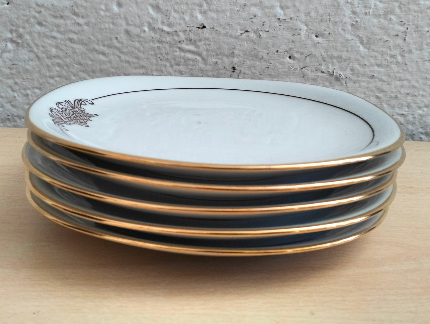 Set di 5 Piatti Vintage Winterling Bavaria con Bordo Dorato 18,50 x 18,50 cm