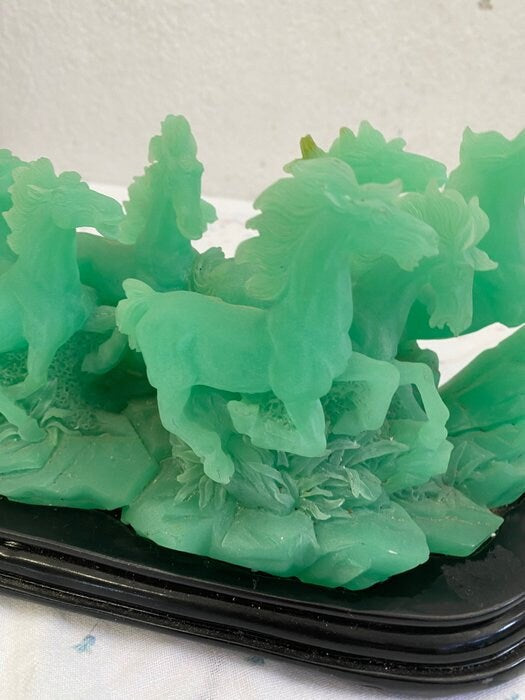 Scultura in vetro con mandria di cavalli - Verde smeraldo - Arredo vintage Regalo esclusivo - Regali personalizzati
