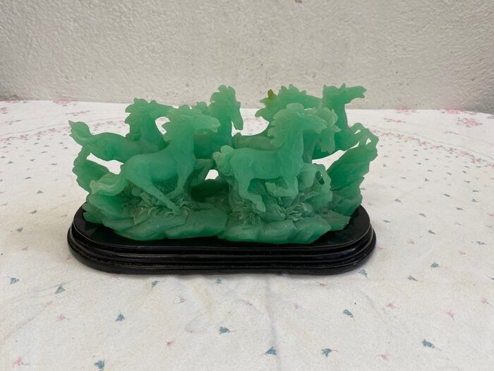 Scultura in vetro con mandria di cavalli - Verde smeraldo - Arredo vintage Regalo esclusivo - Regali personalizzati