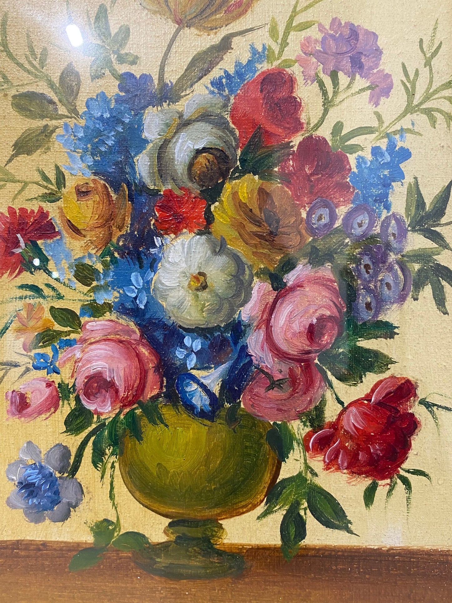 Coppia di Quadretti con Cornice Dorata firmati Mariot - Vasi con Fiori (24x30 cm)