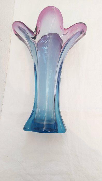 Vaso vintage in vetro soffiato anni '60/'70 blu e viola