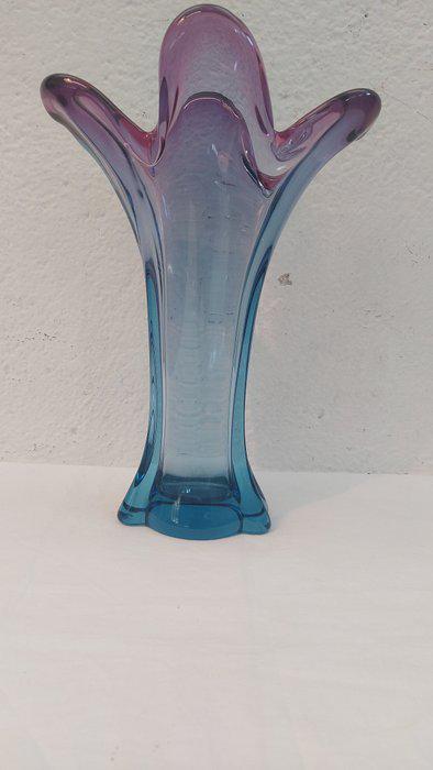 Vaso vintage in vetro soffiato anni '60/'70 blu e viola