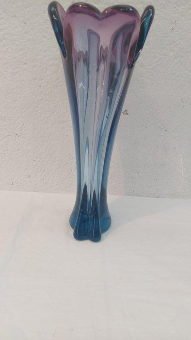 Vaso vintage in vetro soffiato anni '60/'70 blu e viola