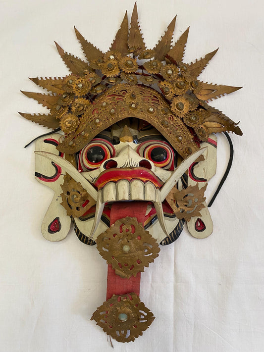 Maschera da Demone Tribale Balinese - Maschera da Diavolo Dipinta a Mano con corona - Rangda Strega Malvagia