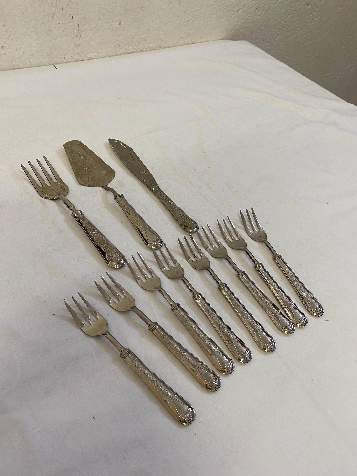Servizio di Posate per Dolci in Argento 1000 Placcato - 8 Forchette, 1 Spatola, 1 Coltello, 1 Forchettone