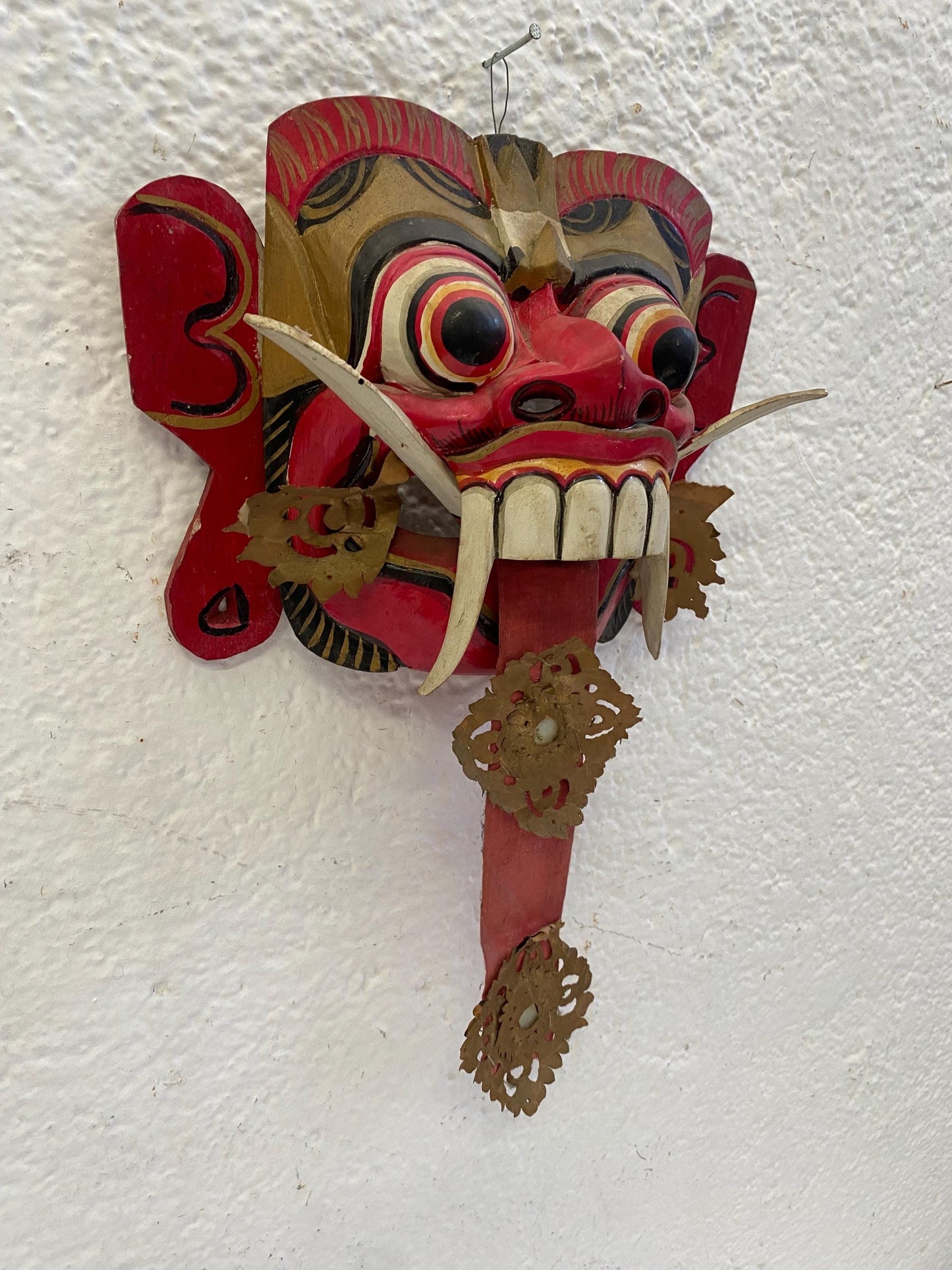Maschera da Demone Tribale Balinese - Maschera da Diavolo Dipinta a Mano - Rangda Strega Malvagia