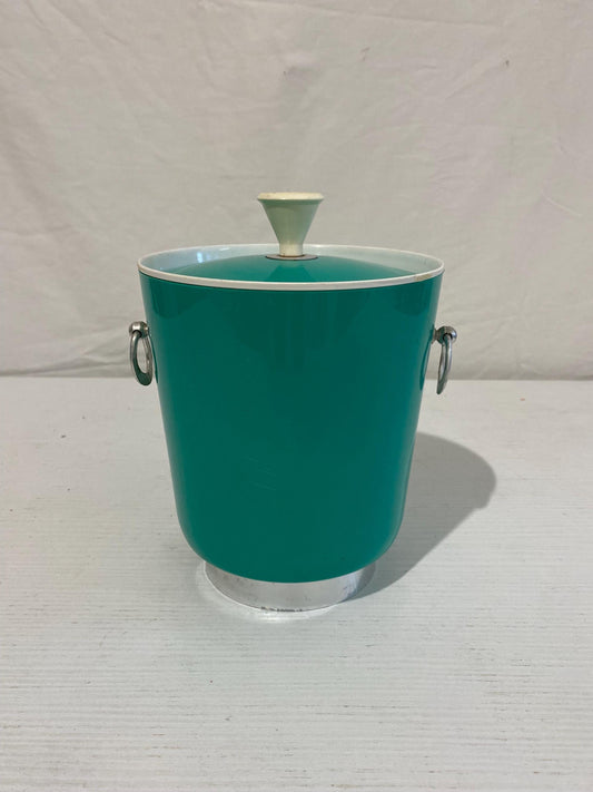 Secchiello per Ghiaccio Mid-Century Italiano in Plastica Verde Smeraldo con Manici in Alluminio - Anni '60