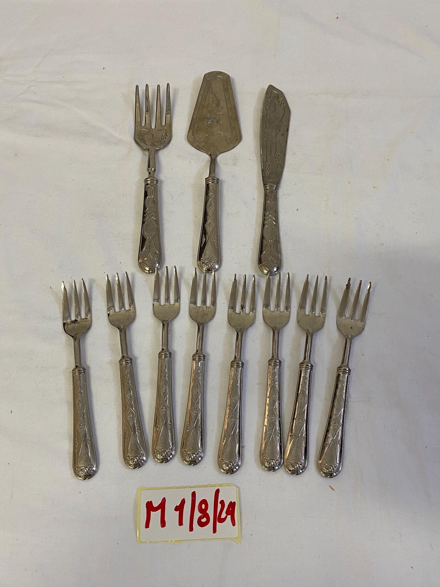 Servizio di Posate per Dolci in Argento 1000 Placcato - 8 Forchette, 1 Spatola, 1 Coltello, 1 Forchettone