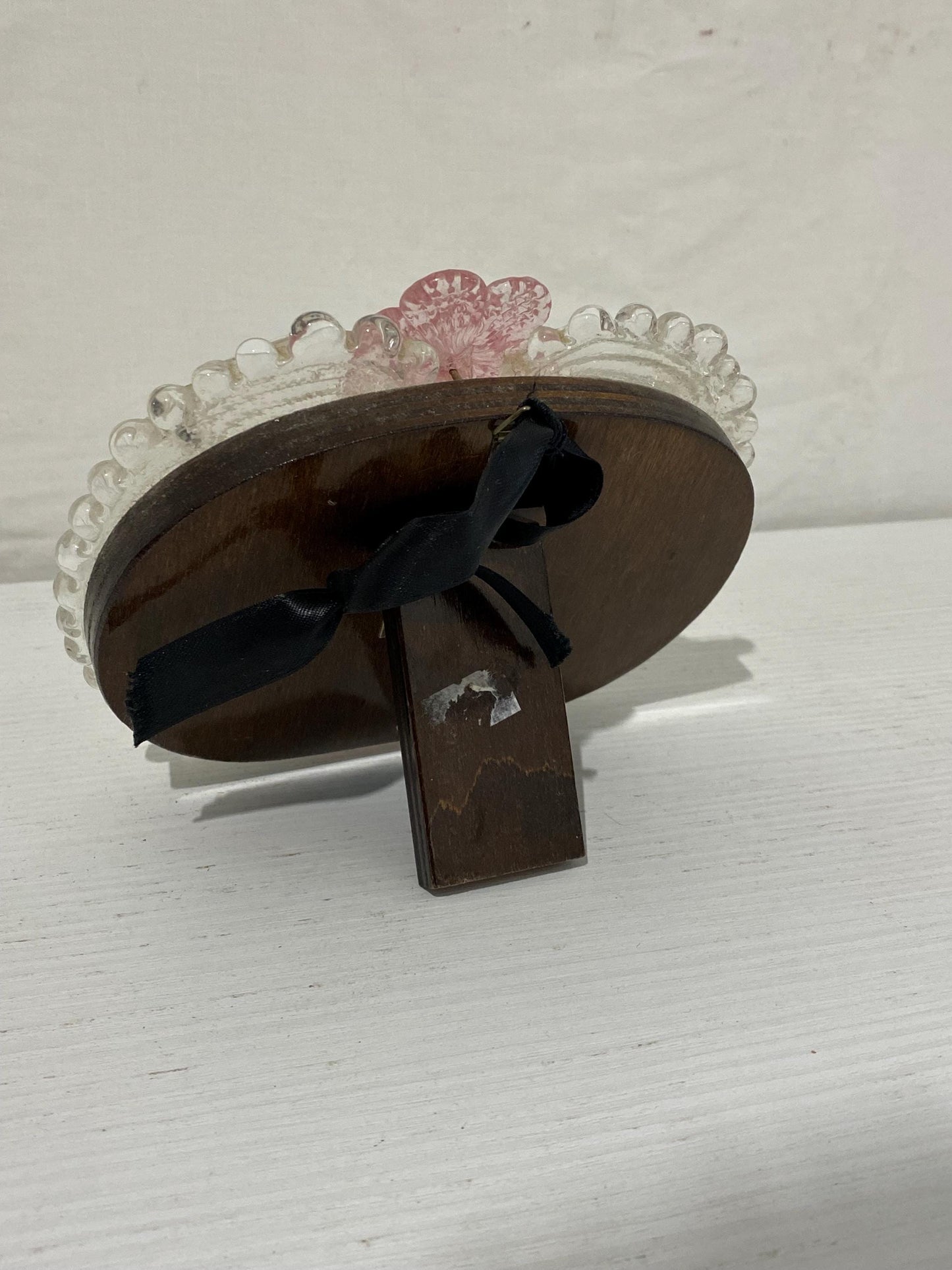 Specchio Vintage in Vetro di Murano Anni '50, Realizzato a Mano 16x4x14 cm (6,3"x1,6"x5,5") con Fiori Rosa