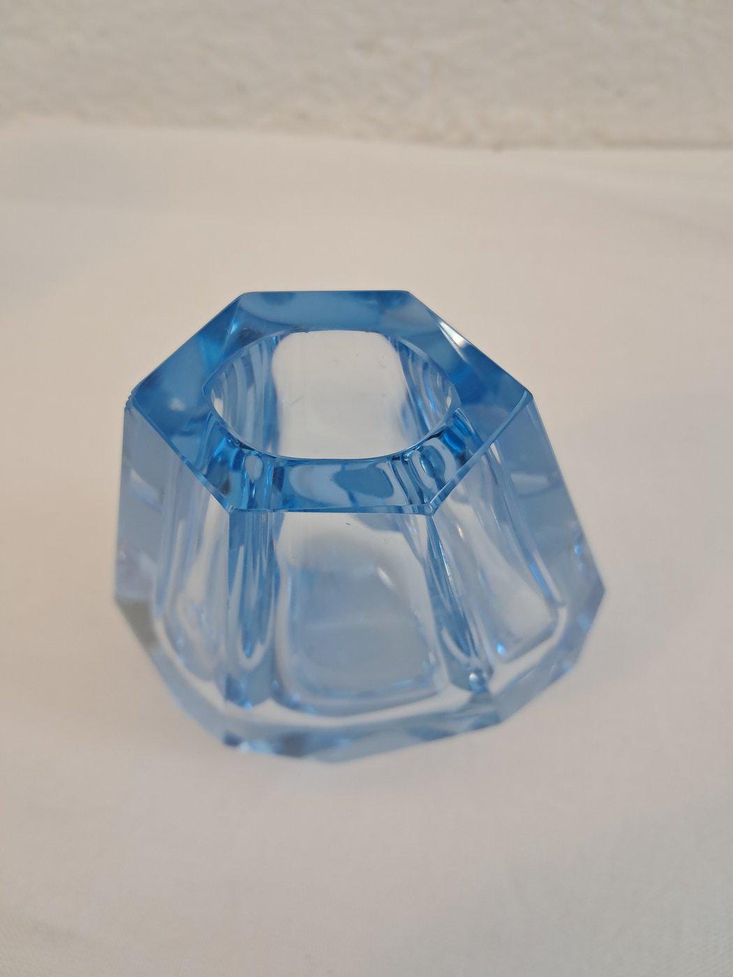 Vaso Art Deco Anni '30 in Cristallo Celeste 10x8,5x5 cm (4"x3,3"x2") Vintage raro da collezione