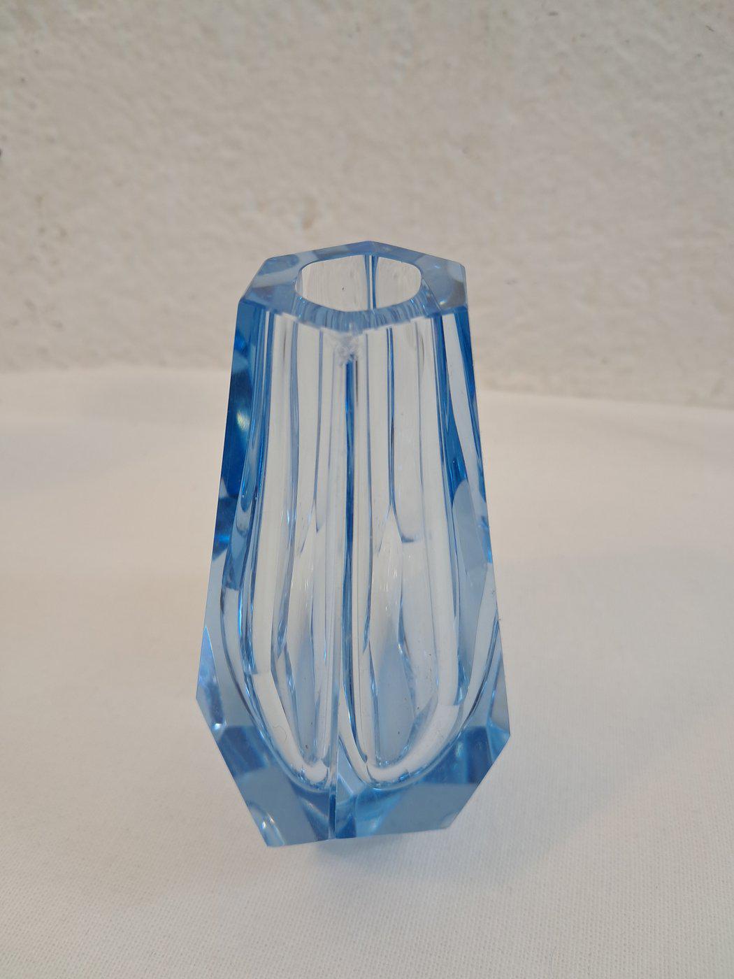 Vaso Art Deco Anni '30 in Cristallo Celeste 10x8,5x5 cm (4"x3,3"x2") Vintage raro da collezione