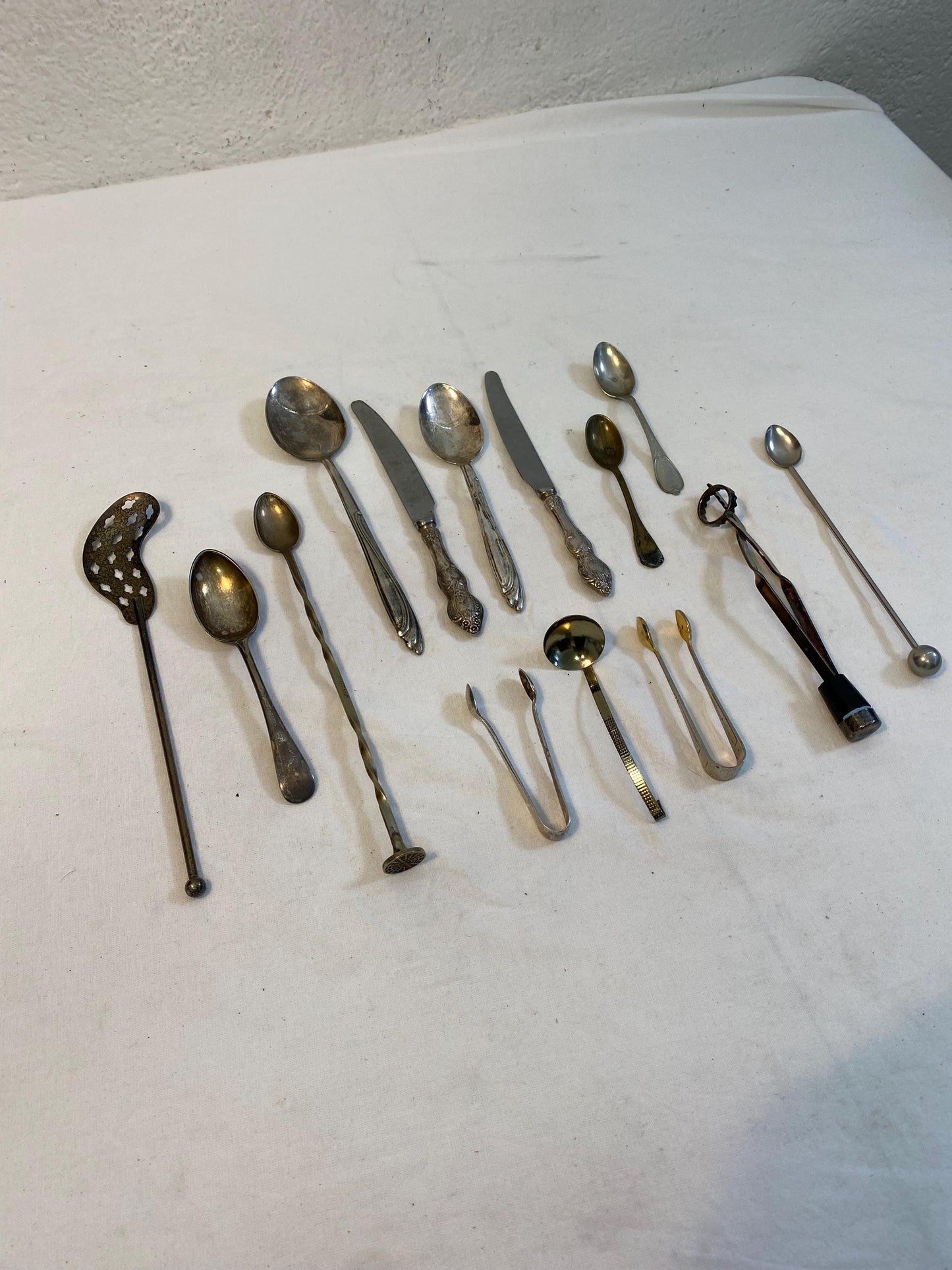 Set di 14 Accessori da Cucina Vintage - Pinza, Cucchiai per Cocktail, Posate Sfuse, Mestoli e Spatole