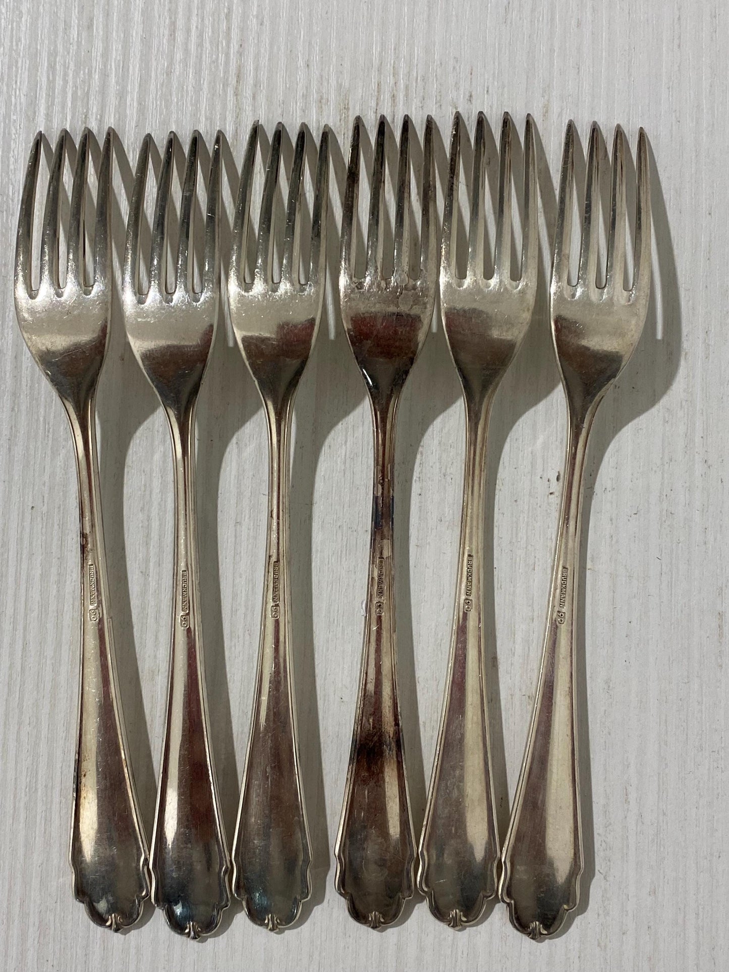 Set di 6 Forchette Vintage in Argento Placcato Bruckmann 90