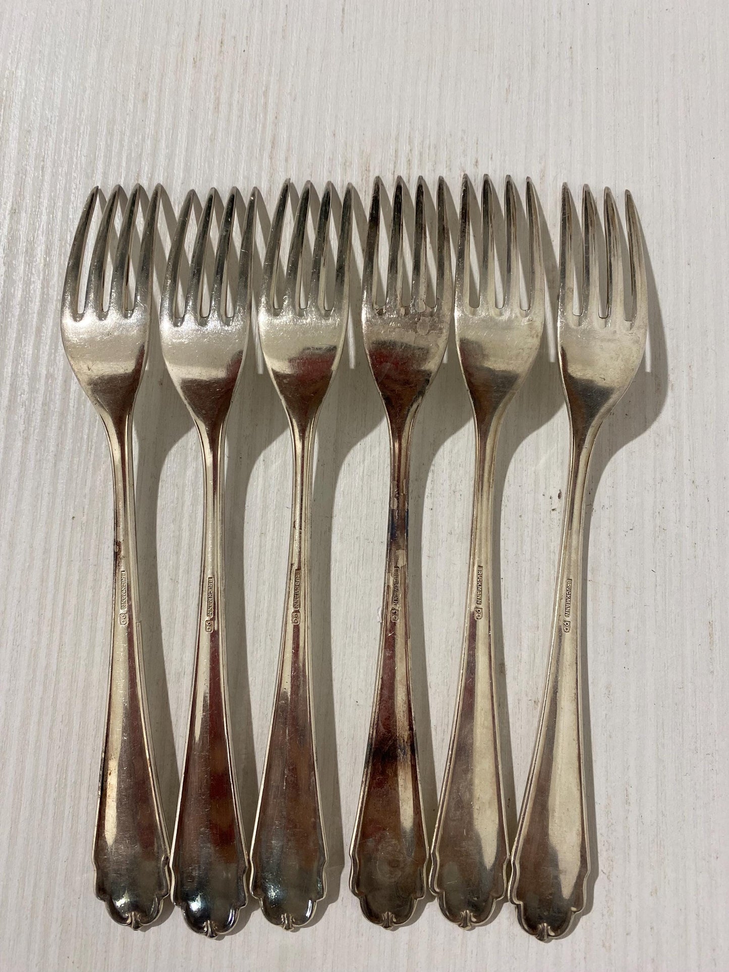 Set di 6 Forchette Vintage in Argento Placcato Bruckmann 90