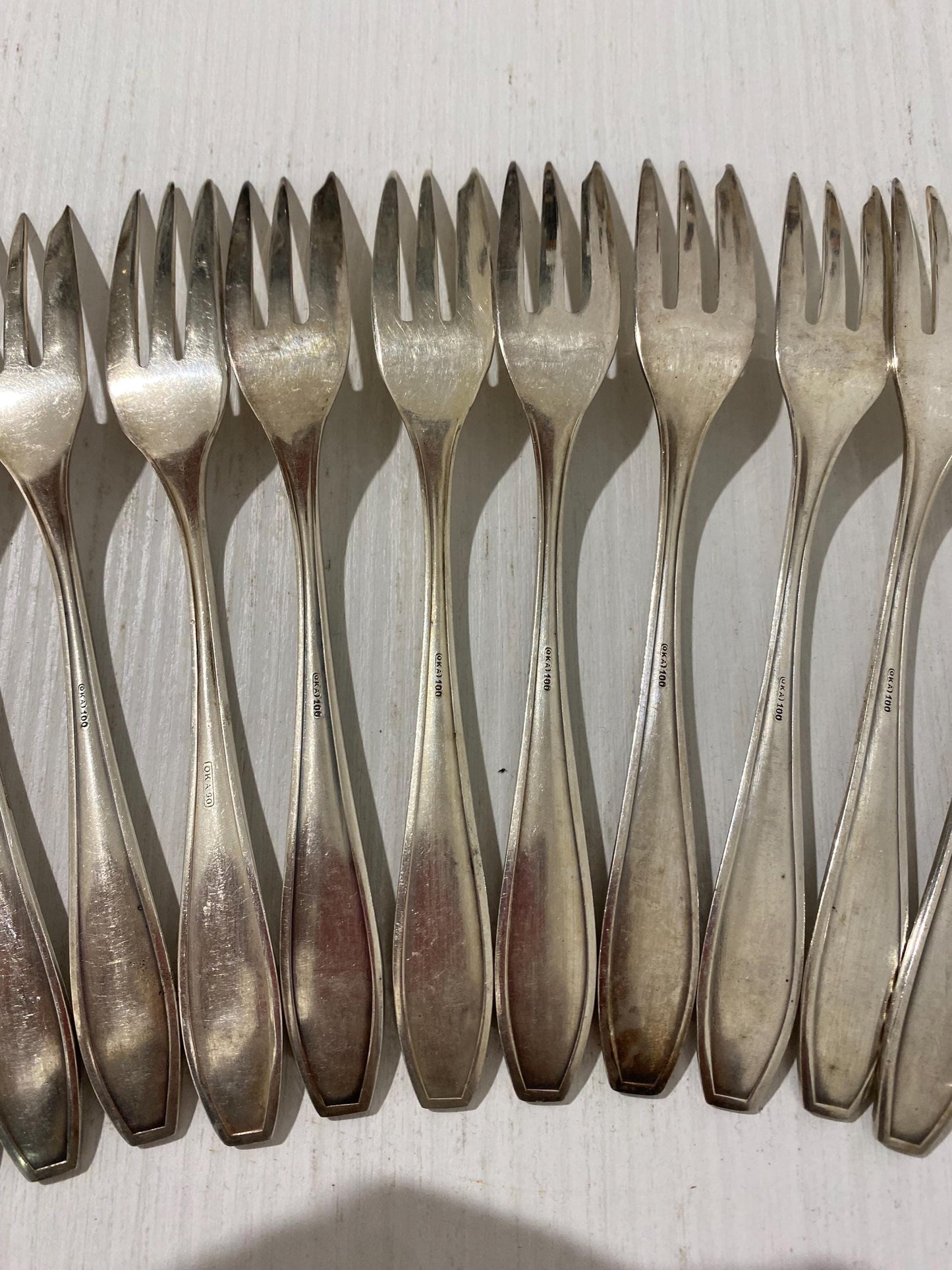 Set di Forchette Vintage da Pesce in Argento Placcato con Punzone OKA 100 - 15,50 cm