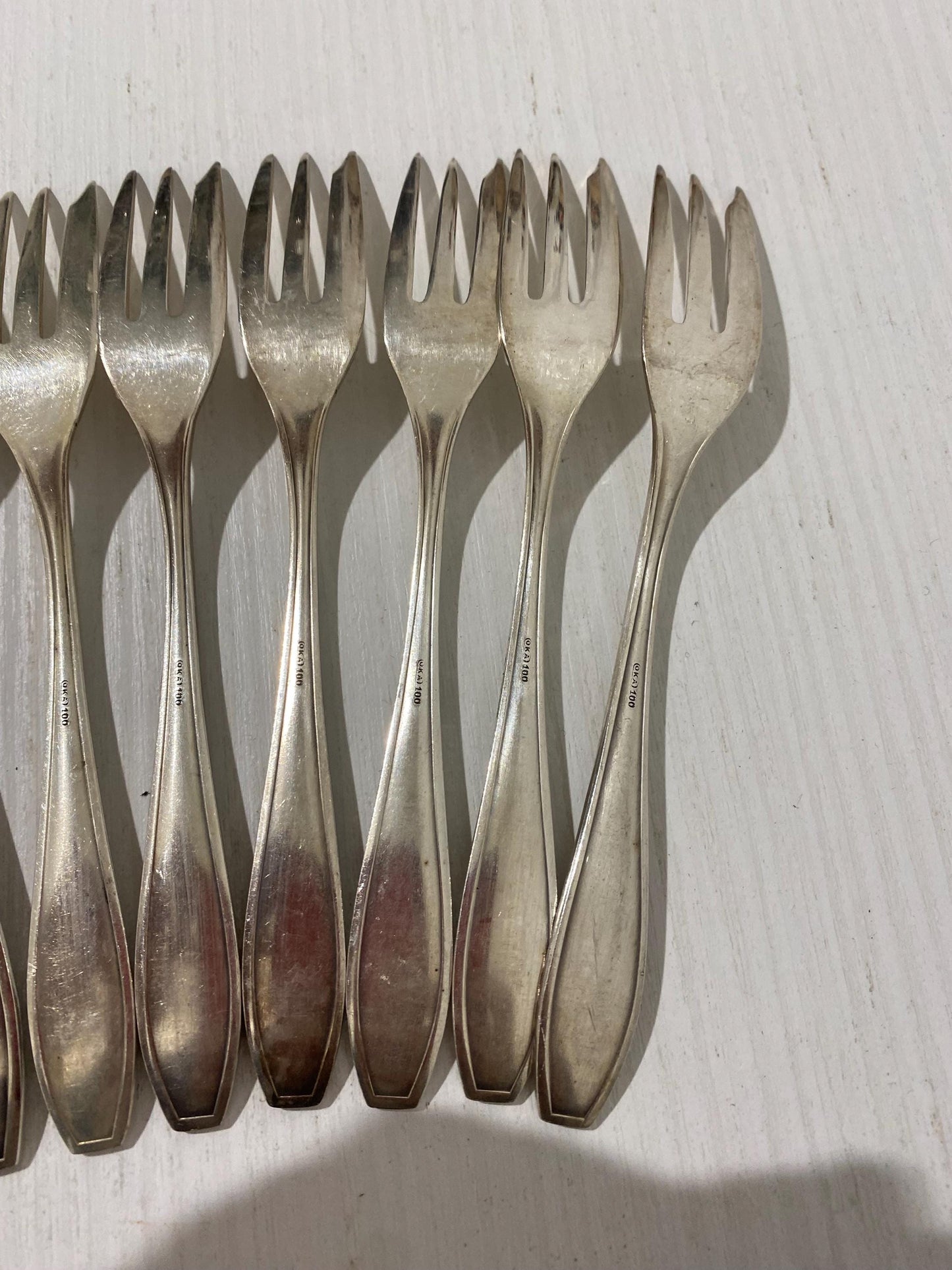 Set di Forchette Vintage da Pesce in Argento Placcato con Punzone OKA 100 - 15,50 cm